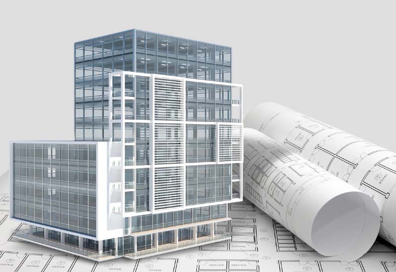 3D architectural model created using Building Information Modeling (BIM)