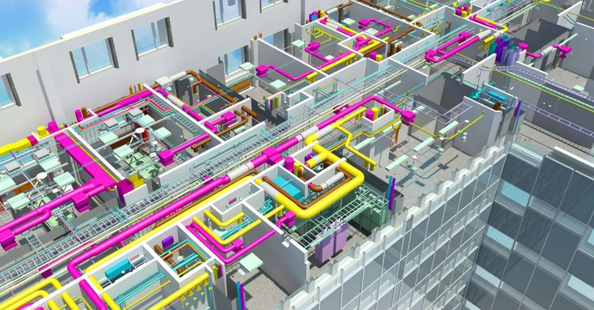 Electrical MEP system layout showing lighting, power, and fire alarm systems.