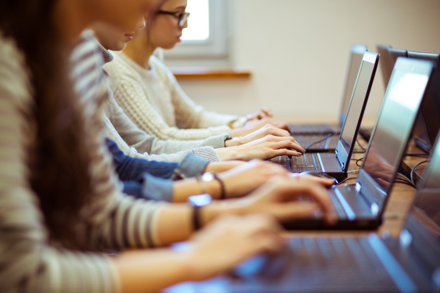 Students learning mobile app development