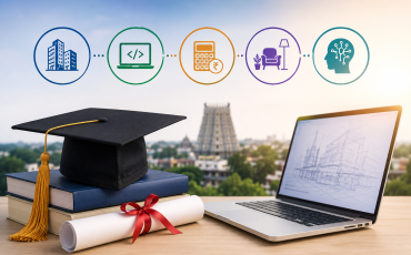Government approved career training concept with certification, technology, and professional education workspace