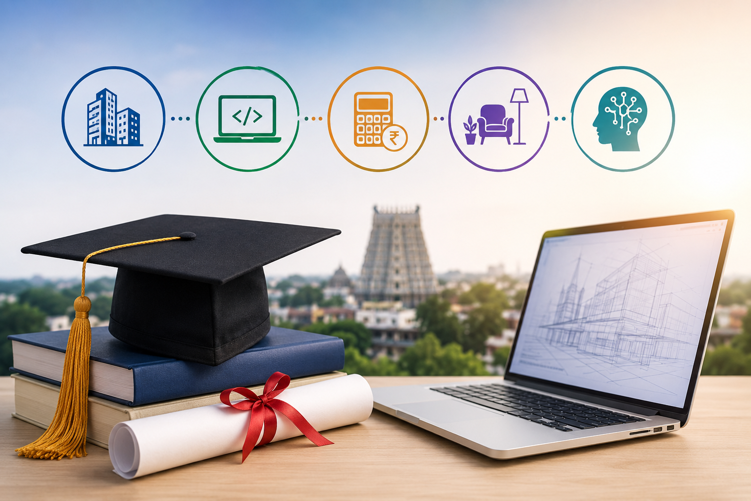 Government approved career training concept with certification, technology, and professional education workspace